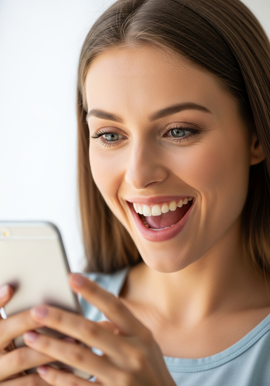 Blij op de telefoon